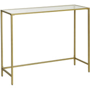Console da salotto moderna dorata con piano in vetro
