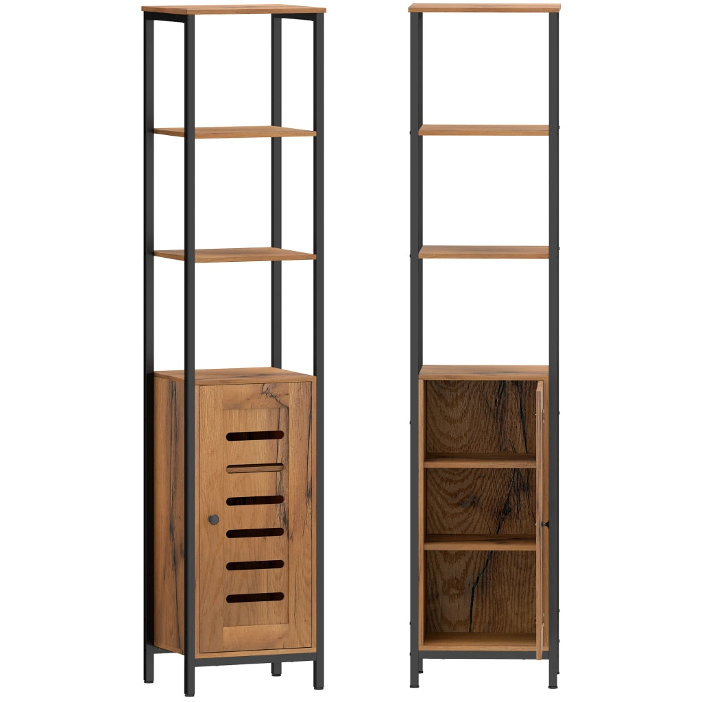 Mobile da Bagno a Colonna 37x30x167 cm Salvaspazio con Ante Soft Close a Persiana 3 Ripiani Aperti Struttura in Acciaio
