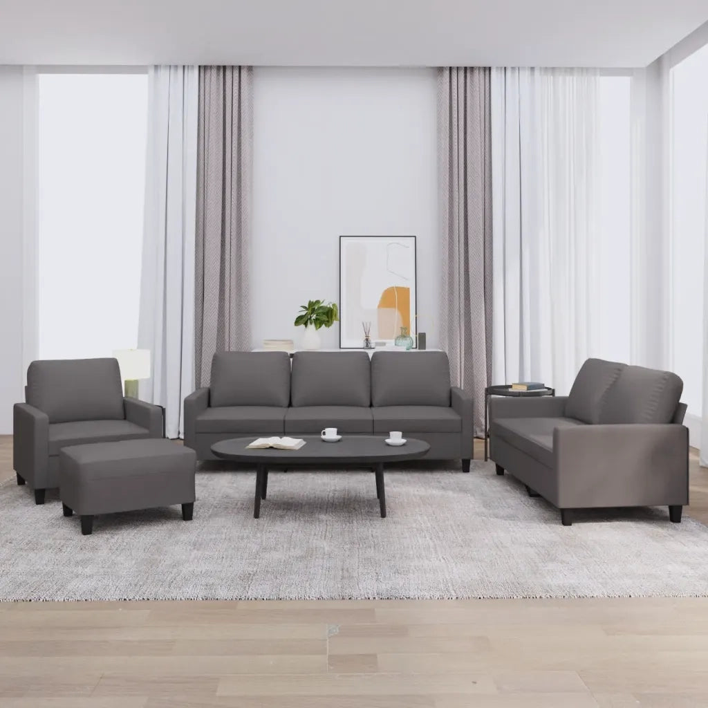 Set di Divani 4 pz con Cuscini Grigio in Similpelle