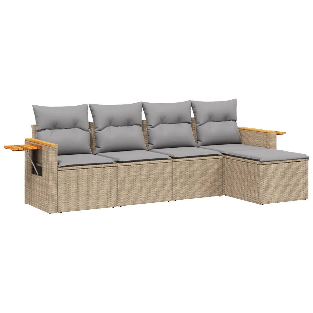Set Divano da Giardino 5 pz con Cuscini Beige in Polyrattan 3259161