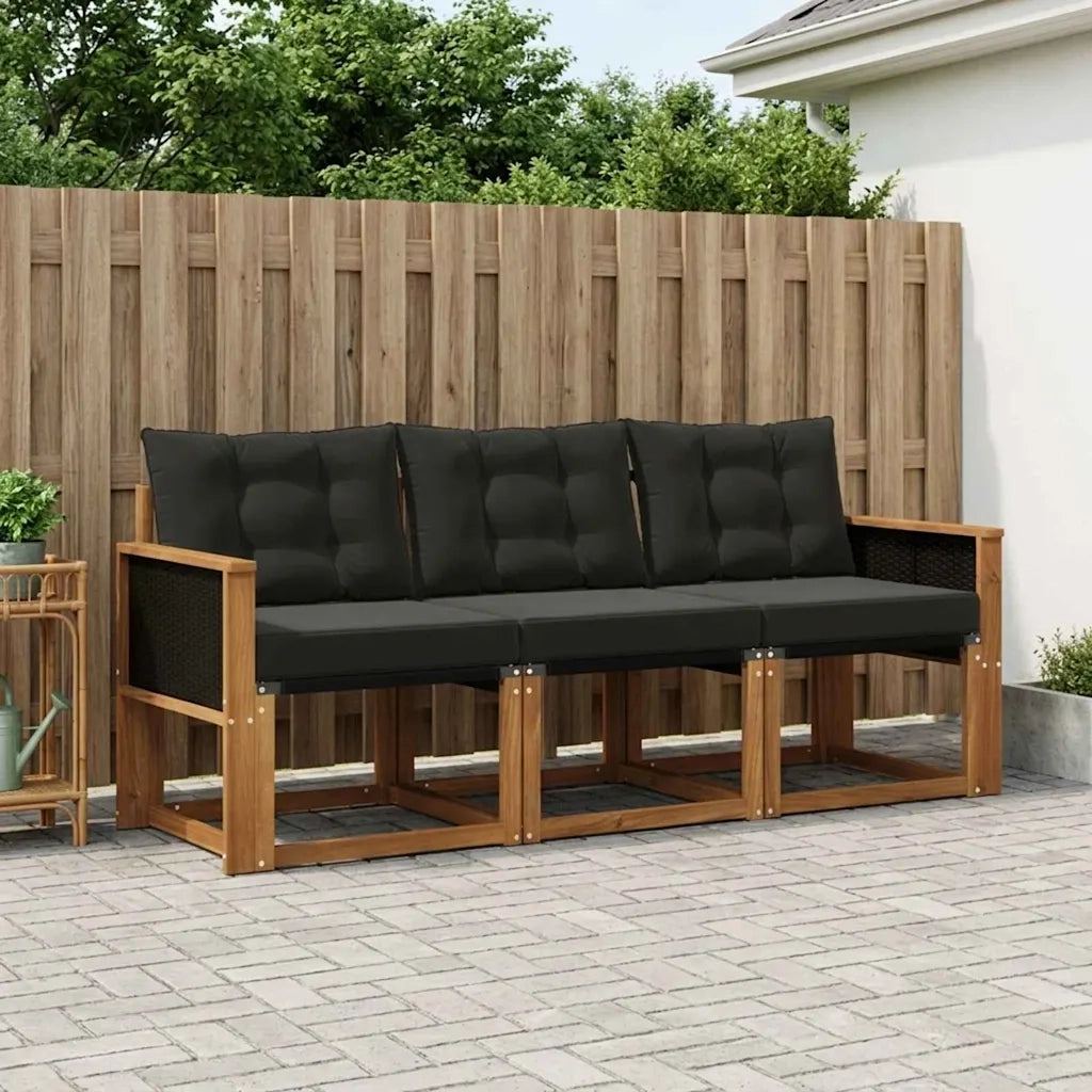 Set di divani da esterno con cuscino 3 pcs Naturale e Nero 3381736