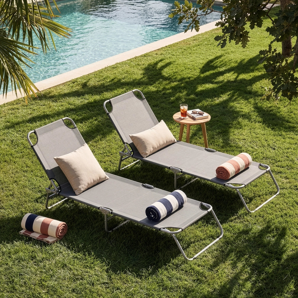 Set di 2 Lettini Prendisole Carcao con Schienali Reclinabili Sdraio Portatile - Grigio Scuro casa.pro