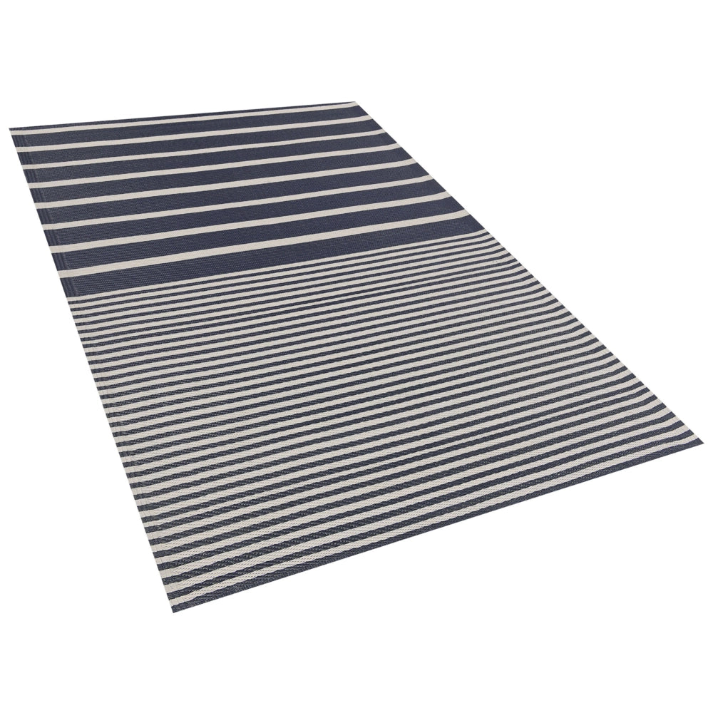 Tappeto per esterno Mat Blu Sintetico 120 x 180 cm Motivo Geometrico a Righe Eco Friendly Moderno Minimalista