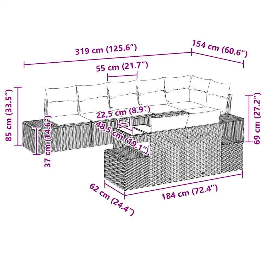 Set Divano da Giardino 9 pcs Beige e Crema polyrattan 3347121