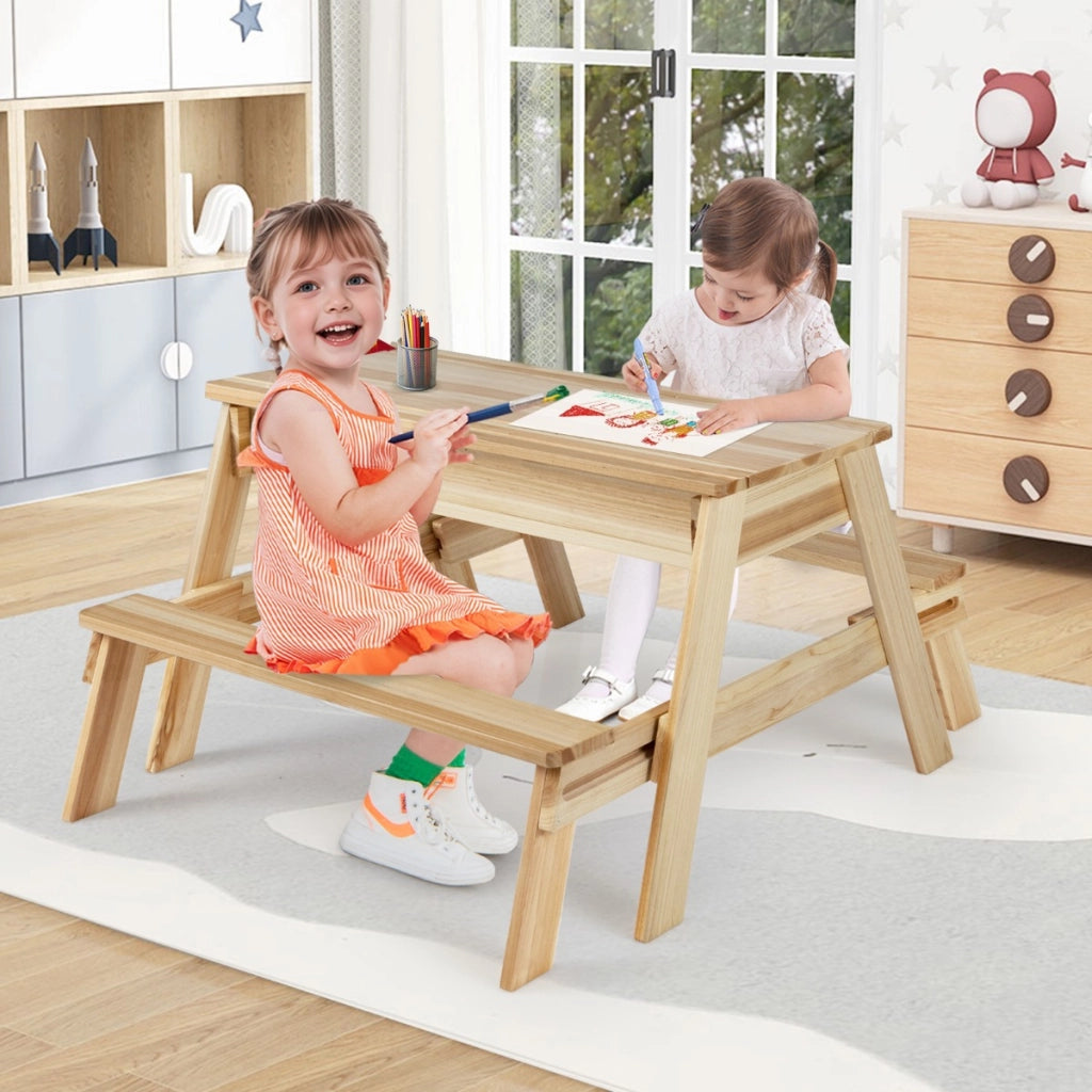 Set tavolo e panca 4 in 1 in legno con piano rimovibile e 2 scatole contenitive, Tavolo attivit¨¤ per bambini-Tavoli e sedie