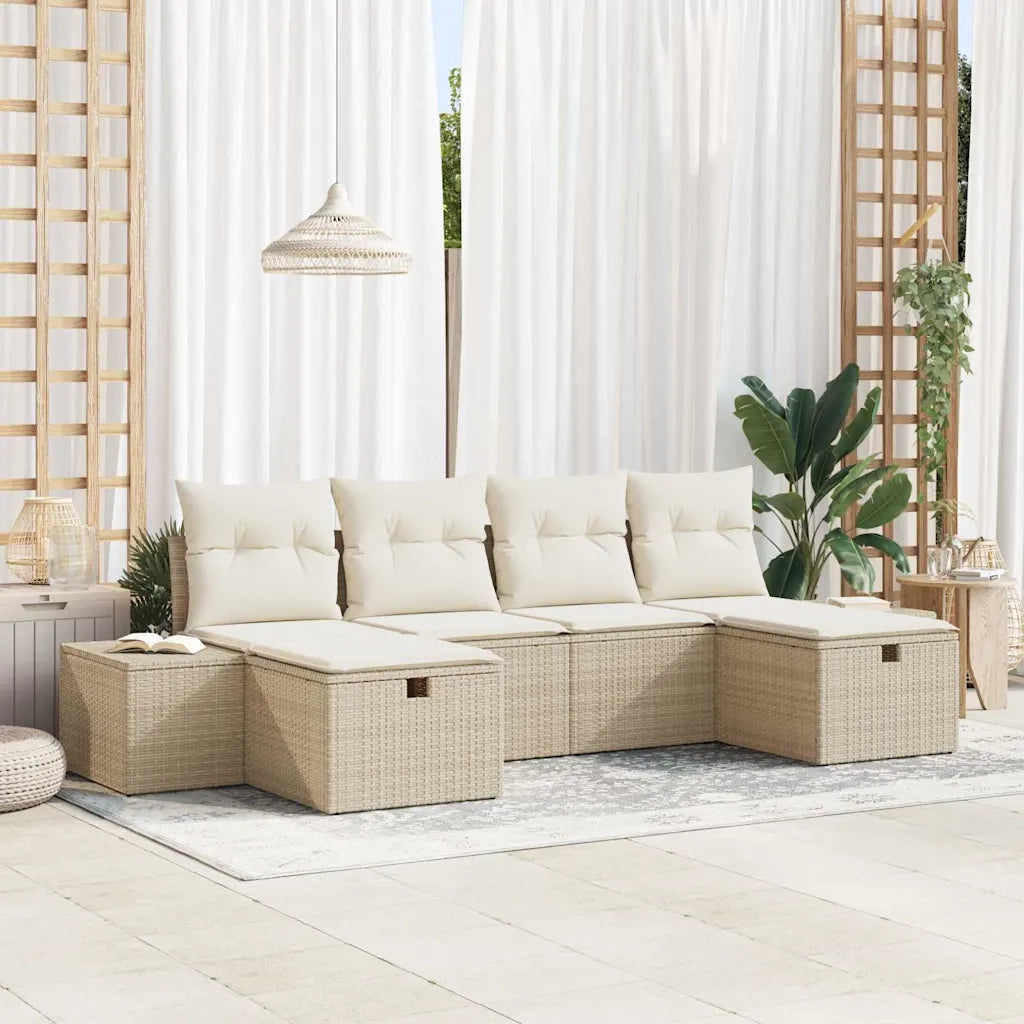 Set Divano da Giardino con cuscino 6 pcs Beige polyrattan