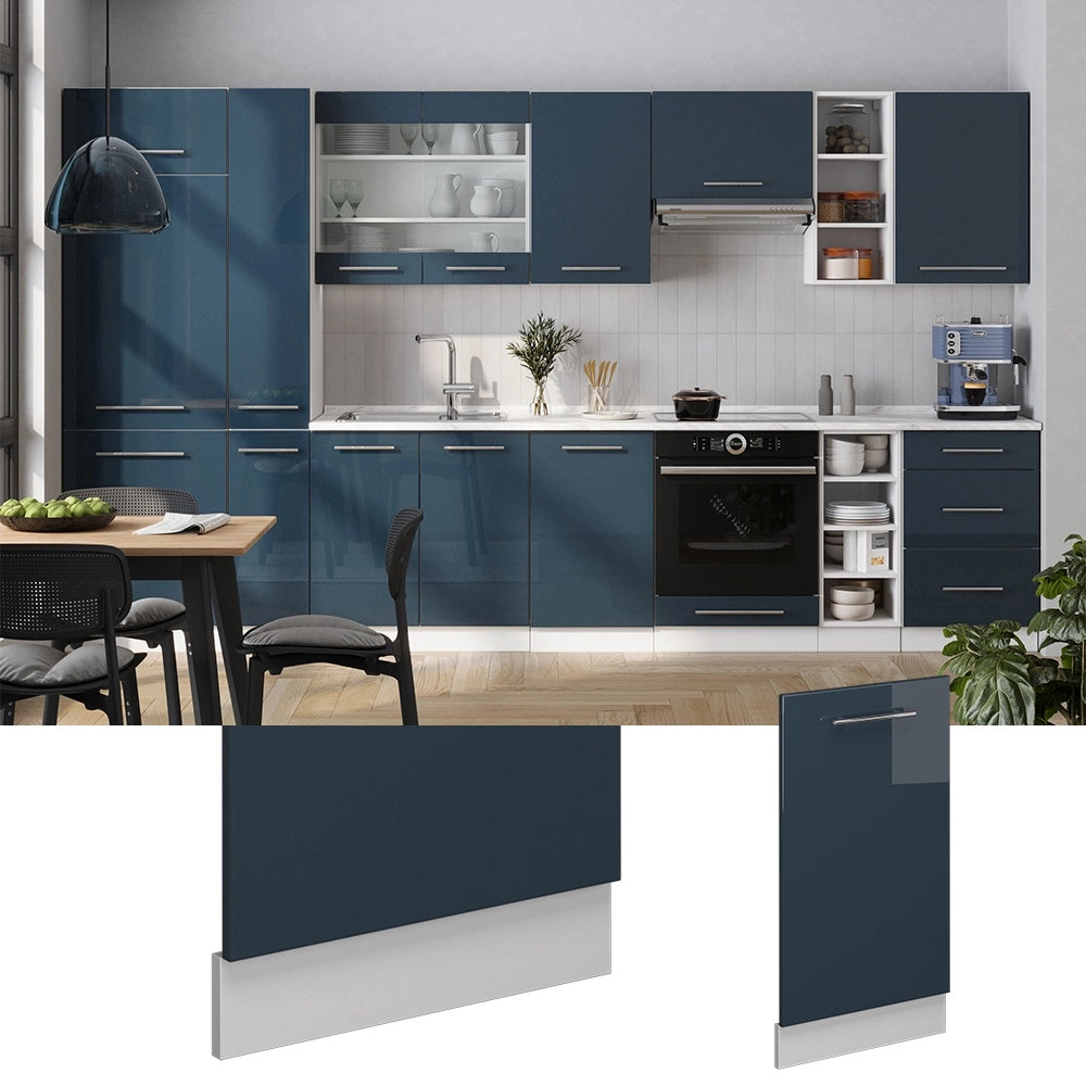 Pannello frontale della lavastoviglie Fame-Line Blu scuro lucido/Bianco 45 cm, PL Antracite Vicco
