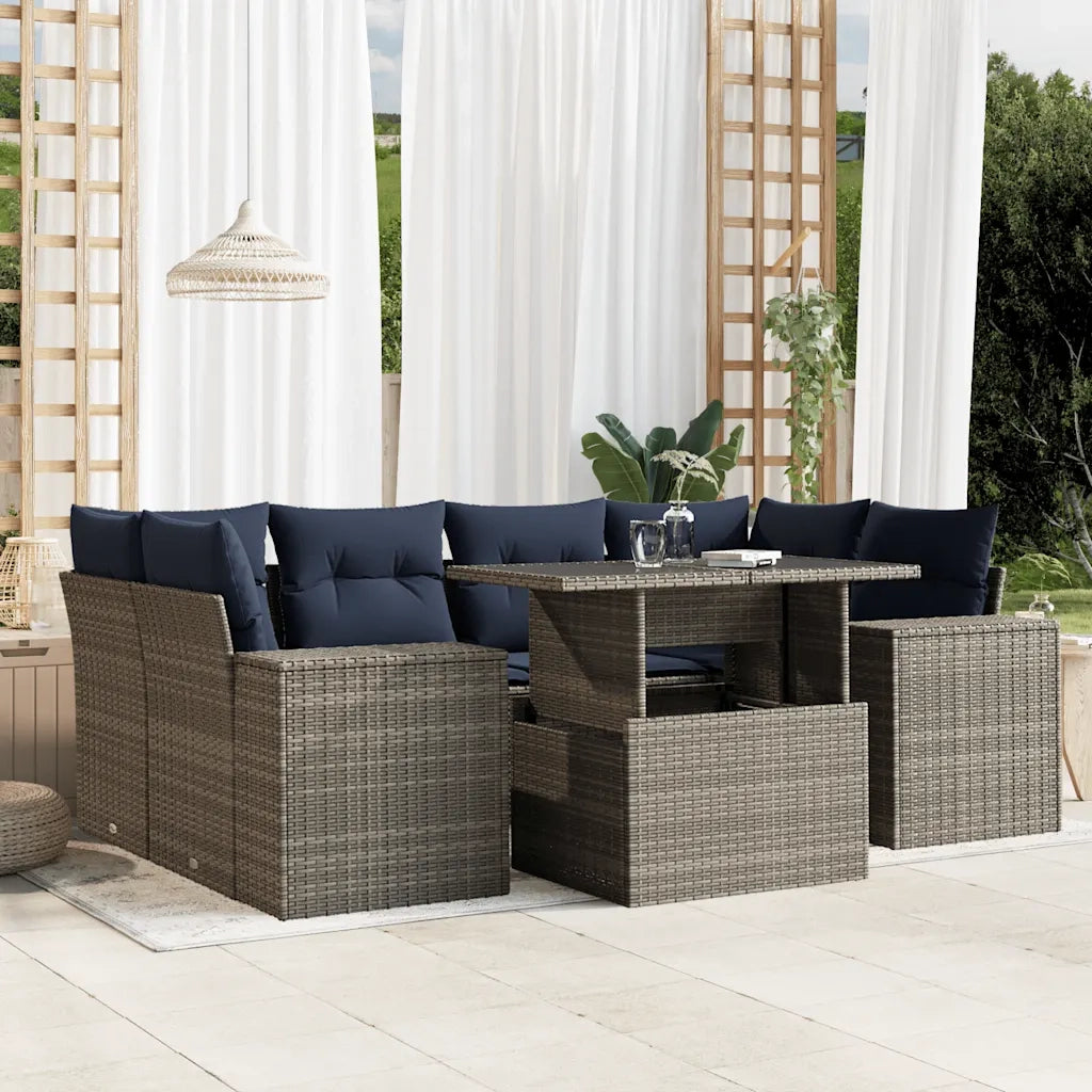 Set Divani da Giardino 7 pz con Cuscini Grigio in Polyrattan 3269021