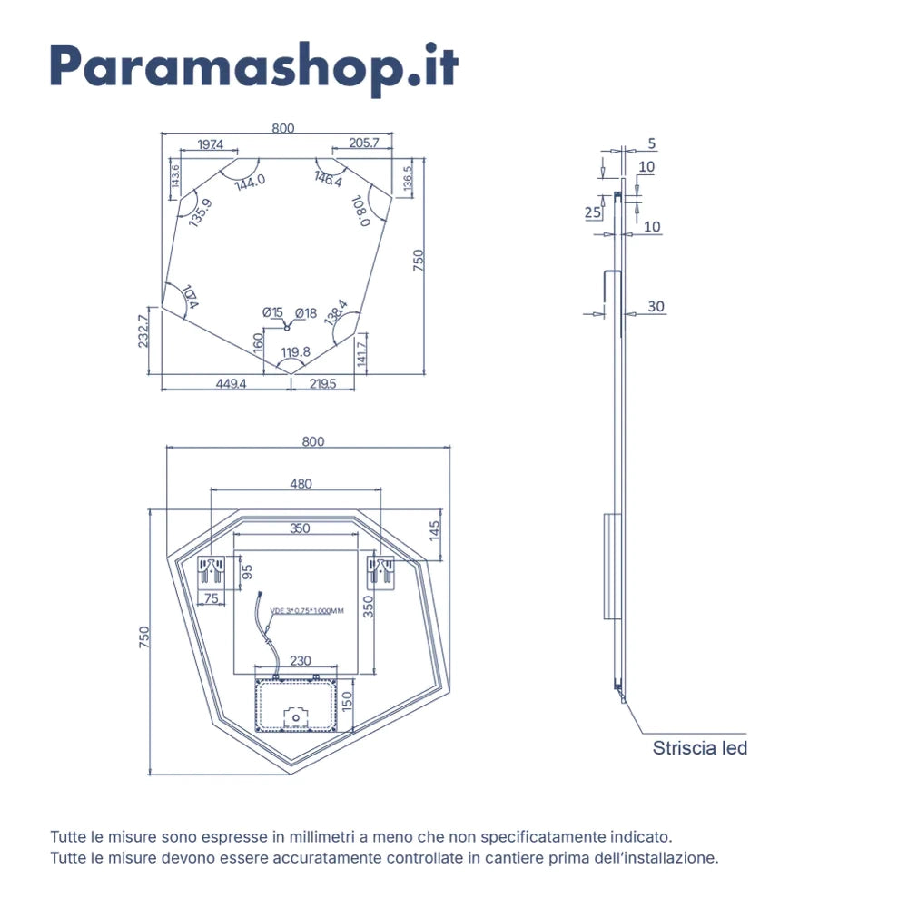 Specchio led 80x75cm retroilluminato luce calda, neutra, fredda e funzione anti-appannamento | Nash