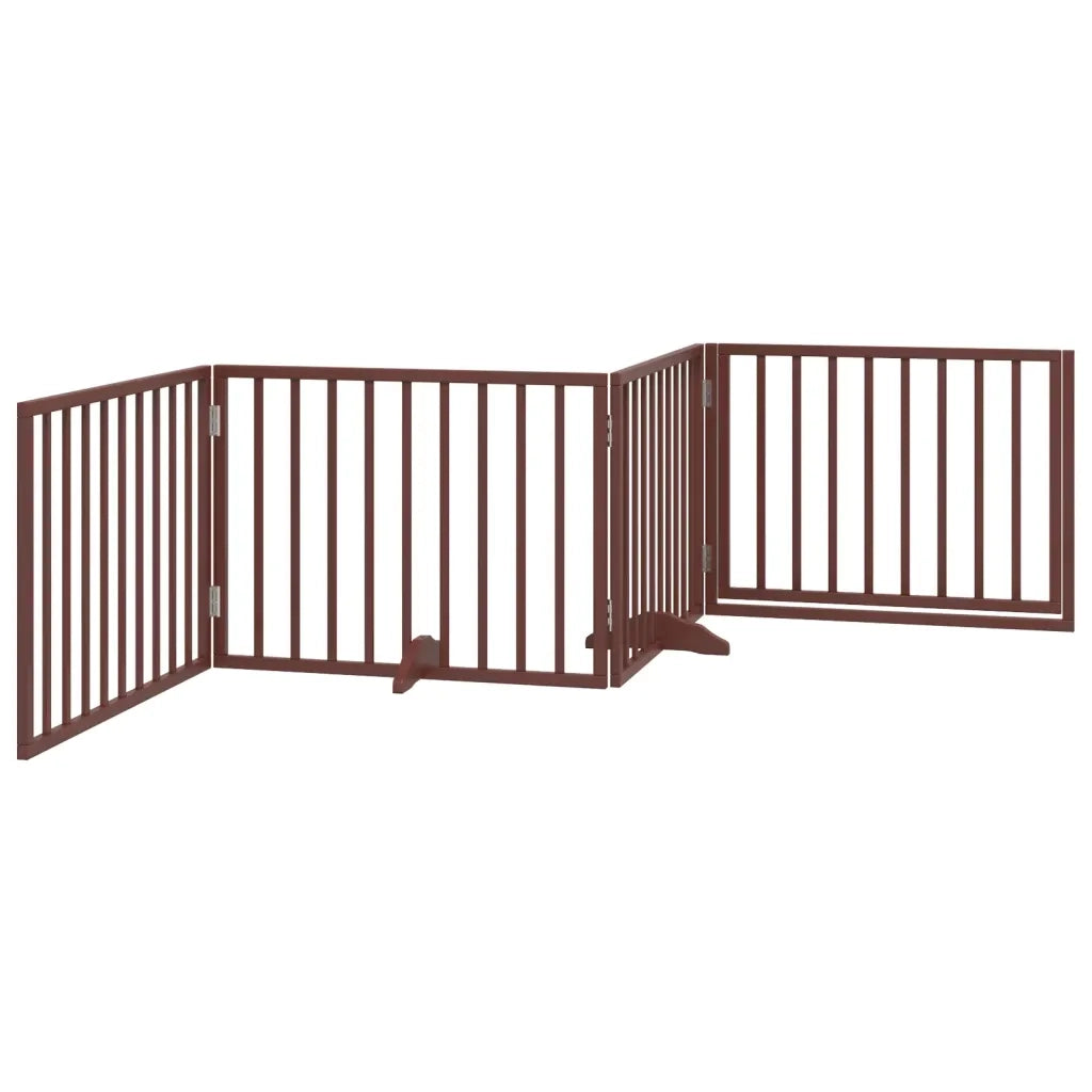 Cancelletto per cani con porta pieghevole 4 pannelli marrone 320 cm in legno di pioppo 352201