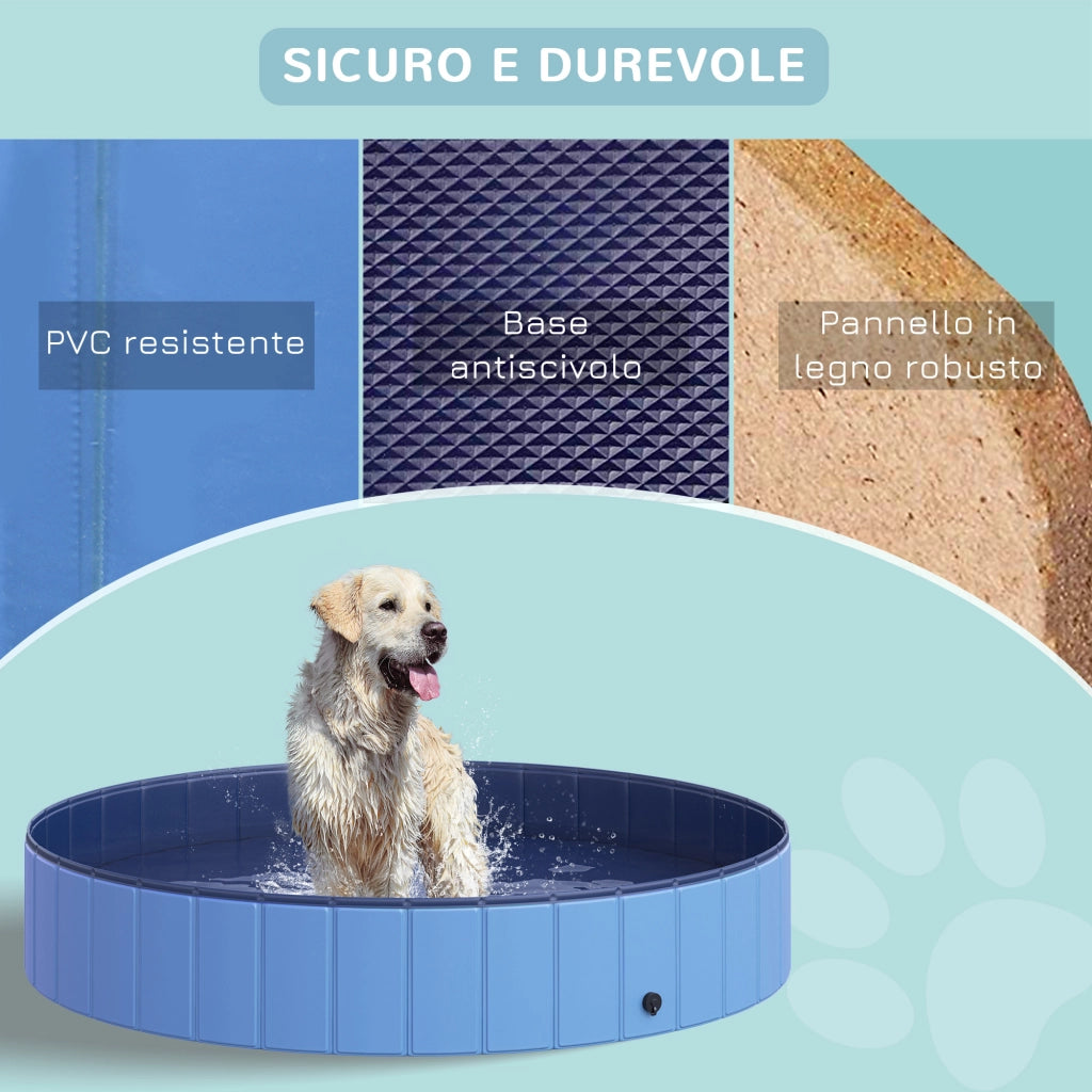 EasyComfort Piscina Vasca da Bagno Portatile Pieghevole per Cani Animali Domestici in PVC Azzurro Φ160 x 30cm