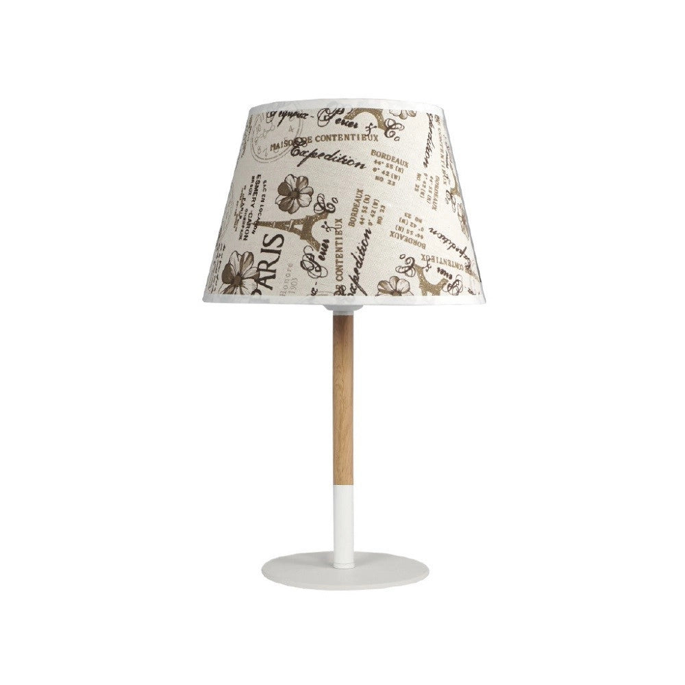 Trade Shop - Lampada Da Tavolo Con Paralume Bianco In Tessuto Base Legno Lampada E27 Xc-7007 -
