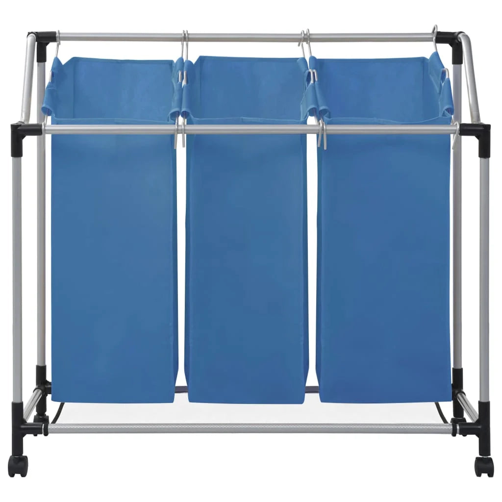 Contenitore per biancheria con 3 sacchi 96 x 40 cm blu acciaio 02_0006196