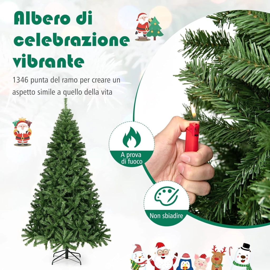 Albero di Natale 180/225 cm, Albero di Natale Artificiale con 1000/1346 Rami Densi e Base in Metallo con Cuscinetto Antiscivolo, Albero di Natale Folto per Casa, Ufficio e Negozio (225 cm)