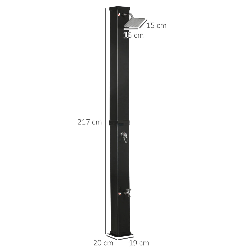 Doccia Solare 19x20x217 cm Contenitore da 40L Temperatura fino a 60°C con Rubinetto Inferiore Nero
