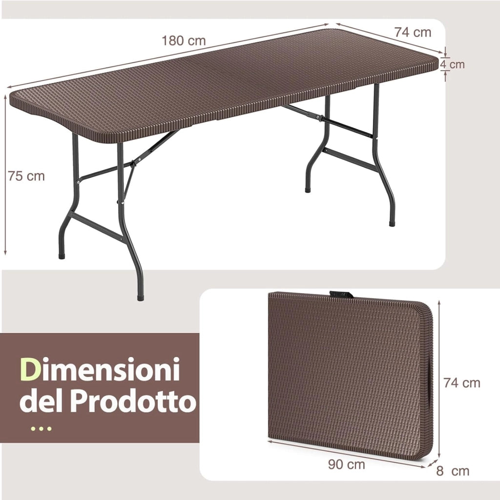 Tavolo da Picnic Pieghevole 180 cm, Tavolo Portatile in HDPE, per Giardino Campeggio Festa, Portata 160 kg (Tavolo)