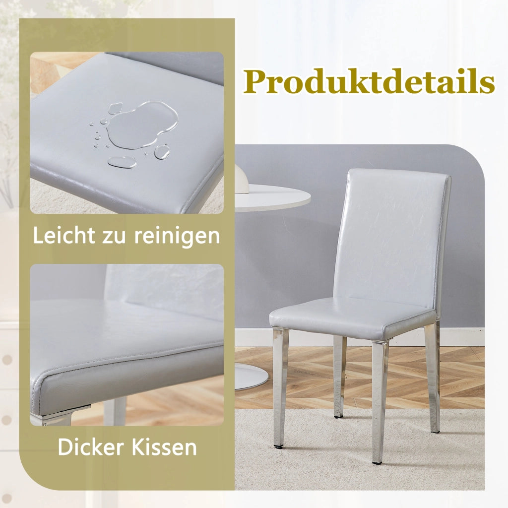 SEDIA da pranzo moderna Set da 4 pezzi 90 cm PU grigio chiaro e metallo argento
