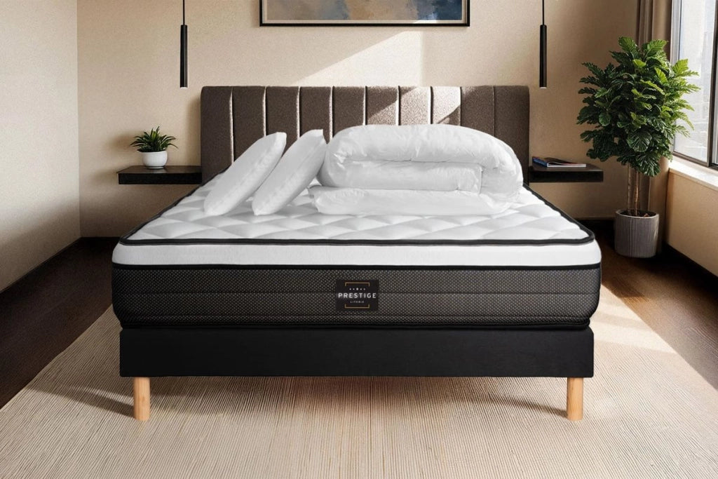 Pacchetto letto completo - Materasso 200x200cm + Box spring con doghe (kit) + 2 cuscini + Piumino - Suite
