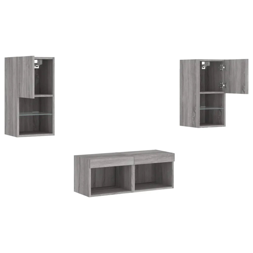 Mobili TV a Muro 4pz con Luci LED Grigio Sonoma 3216574