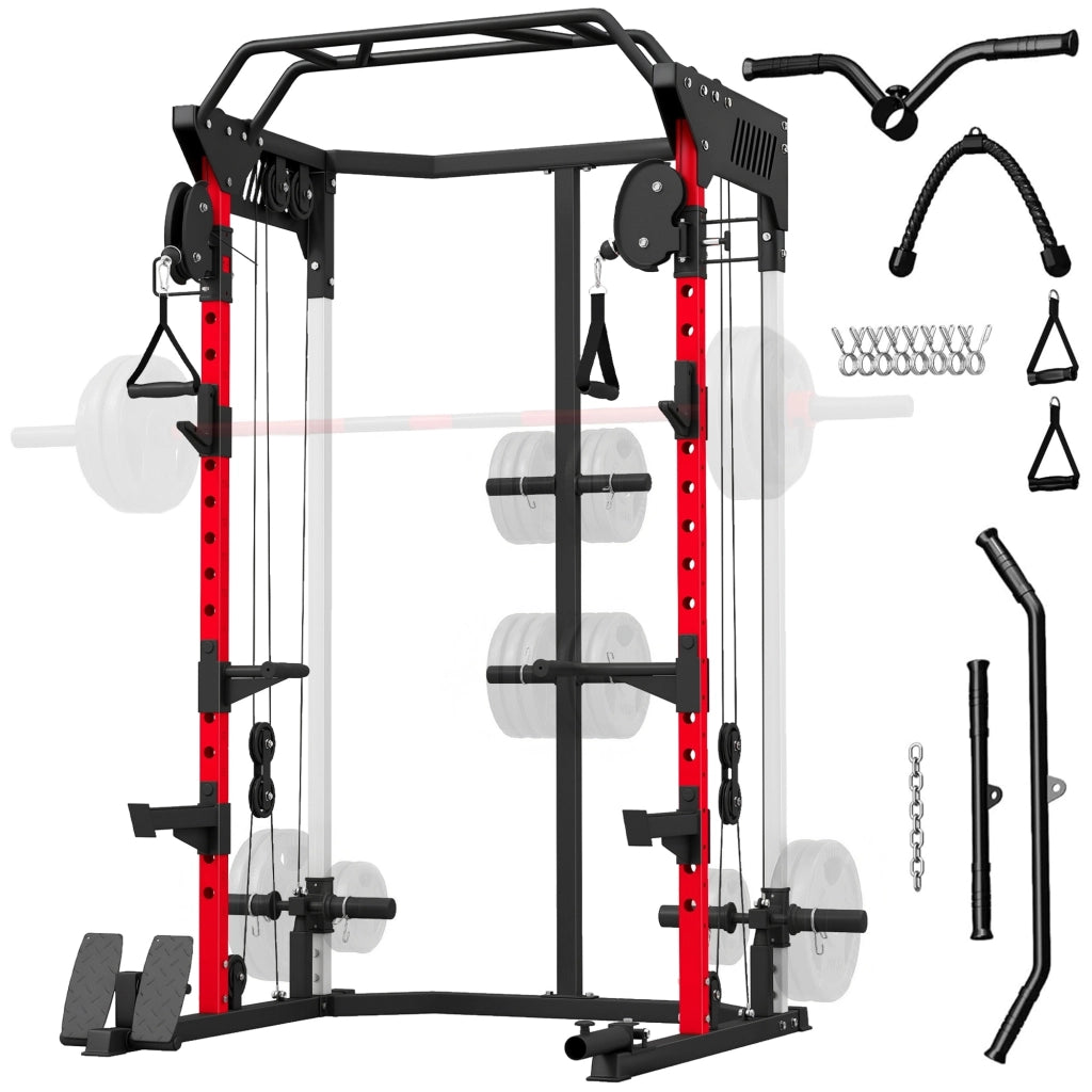 Power Cage Smith Machine, Power Rack mit verstellbarem Kabelzugsystem, multifunktional bis 300kg