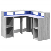 Scrivania tavolo postazione di lavoro mobile per computer mobile per studio e luci a LED Sonoma 130 x 130 x 91 cm legno ingegnerizzato grigio 02_0023806