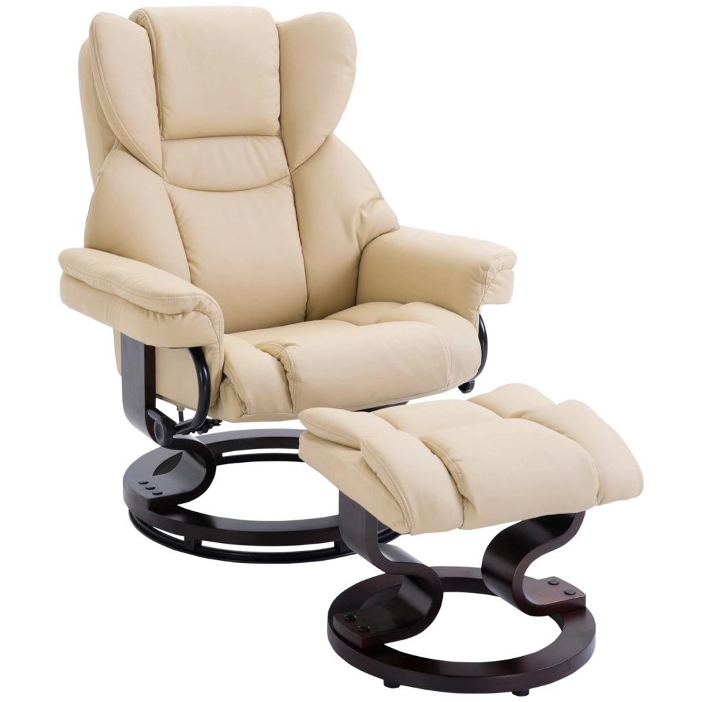Poltrona relax girevole reclinabile con poggiapiedi ¨C zephmum ¨C similpelle crema, metallo, 80x79x100 cm