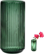 Kit per vaso di vetro, vaso cilindrico moderno, vasi di cristallo artigianali, verde, 25 cm alto, vaso di vetro spesso a strisce per decorazione boho dello spazio domestico, decorazione da tavolo, regalo di compleanno, regalo di matrimonio