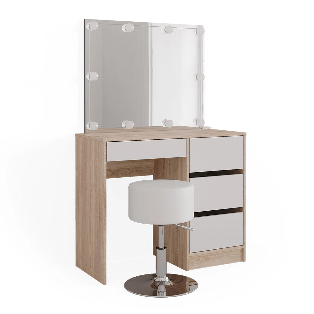 Vicco Tavolo da toeletta Sonoma 40 cm con illuminazione a LED e sgabello