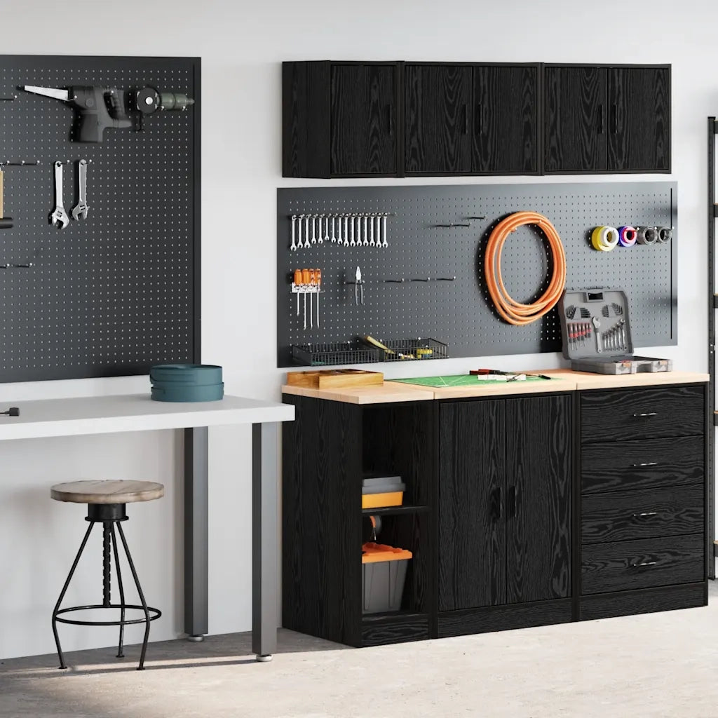 vidaXL Armadi da Garage 2 pz Neri in Legno Multistrato