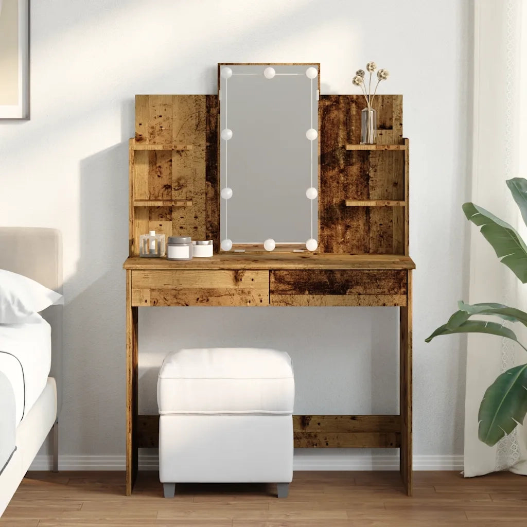 vidaXL Toeletta con Luci LED Legno Antico 96x40x142 cm