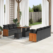 Set Divano da Giardino con cuscino 13 pcs Nero polyrattan