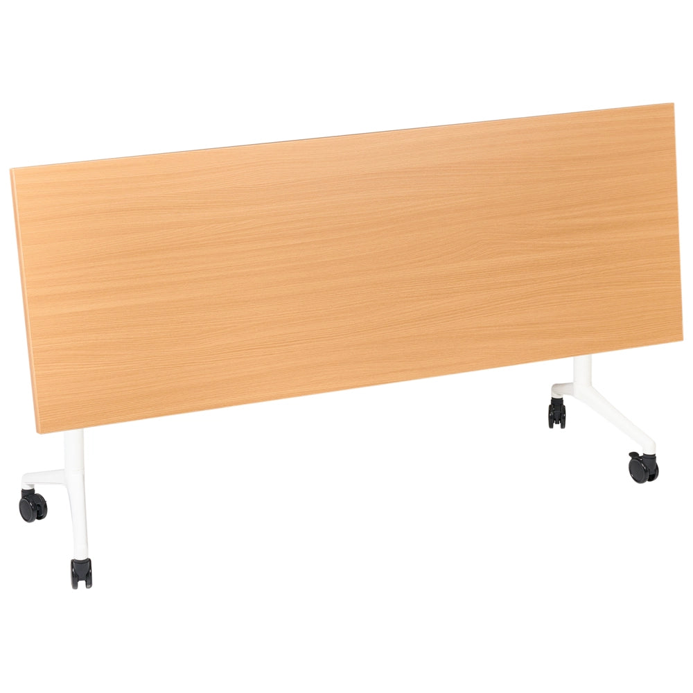 Scrivania rettangolare pieghevole con rotelle portatile con struttura in metallo marrone e bianco 180 x 60 cm stile moderno