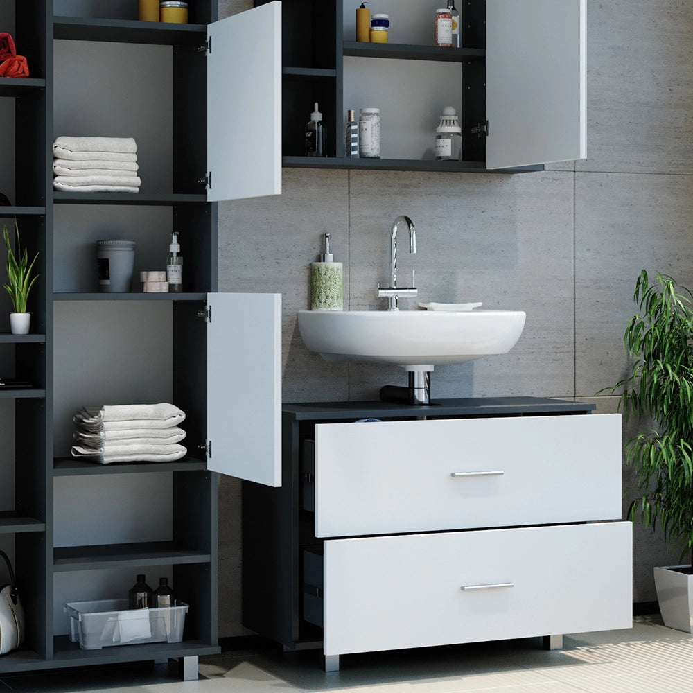 Vicco Set mobili bagno Bianco/antracite 3 parti, con colonna