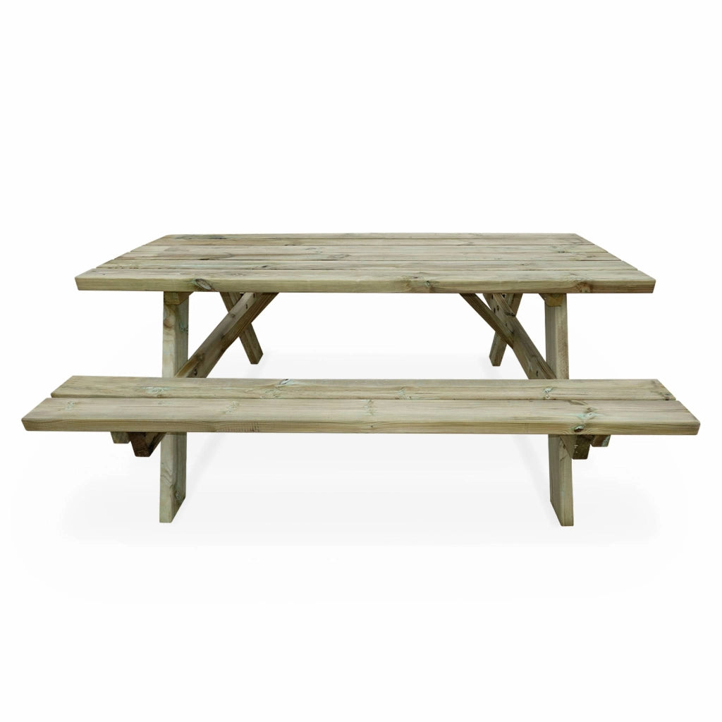 Set 4 tavoli da picnic in legno con 6 posti, marrone naturale