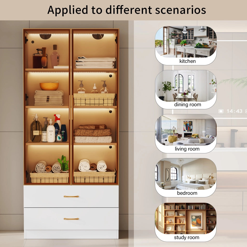 Armadietto da bagno in MDF bianco con vani aperti e 2 ante in vetro temperato per bagno studio e ingresso moderno
