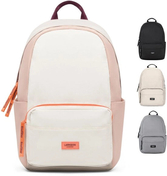Borsa per scuola per ragazze e ragazzi adolescenti beige rosa - Nr. 3 - Borsa per donne e uomini per la scuola - 16" tasca per laptop - Realizzata con PET riciclato - Impermeabile