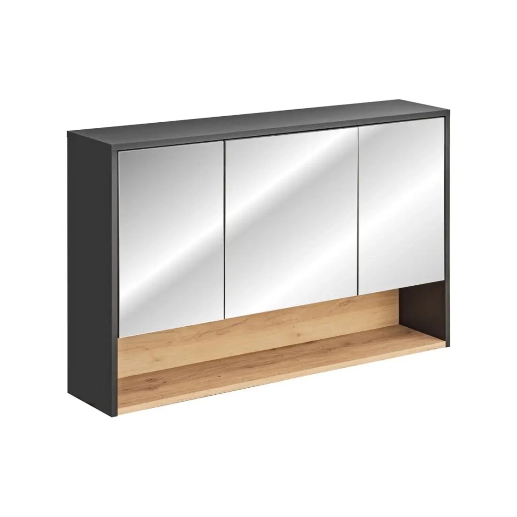 Mobile alto per bagno TALOKA – 3 porte specchio – Grigio antracite e rovere chiaro – L120 cm – Sospeso