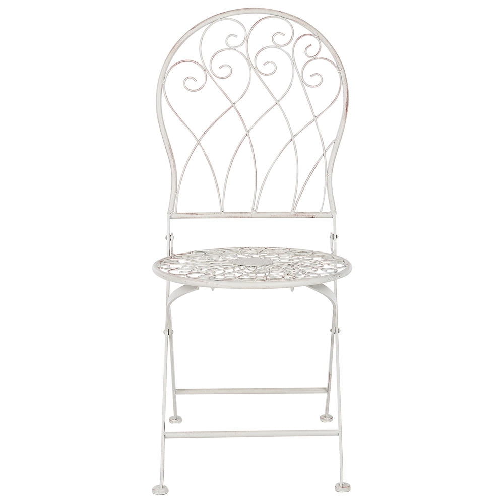 Set balcone giardino Tavolo e sedie 3 pezzi in metallo bianco con effetto invecchiato