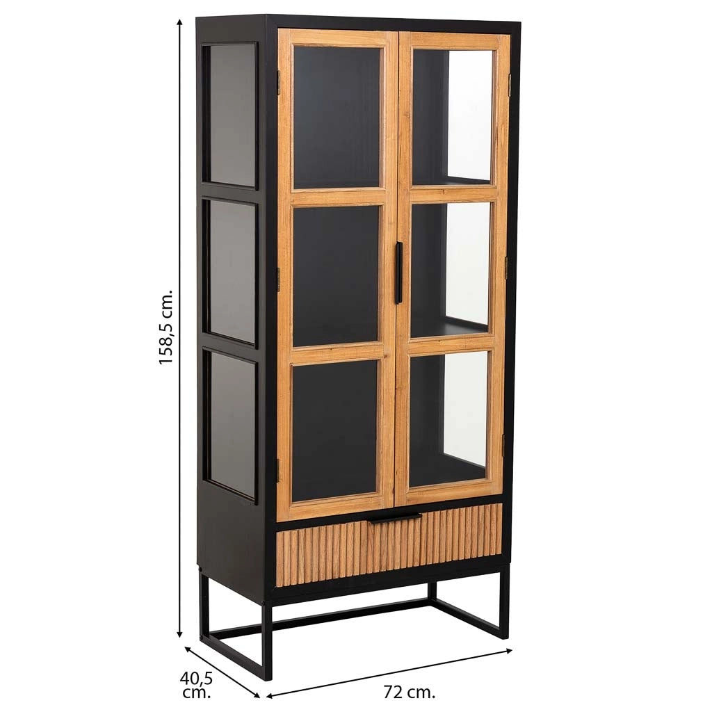 Vetrina 2 ante e 1 cassetto, legno e metallo, 72x40,5x158,5h cm