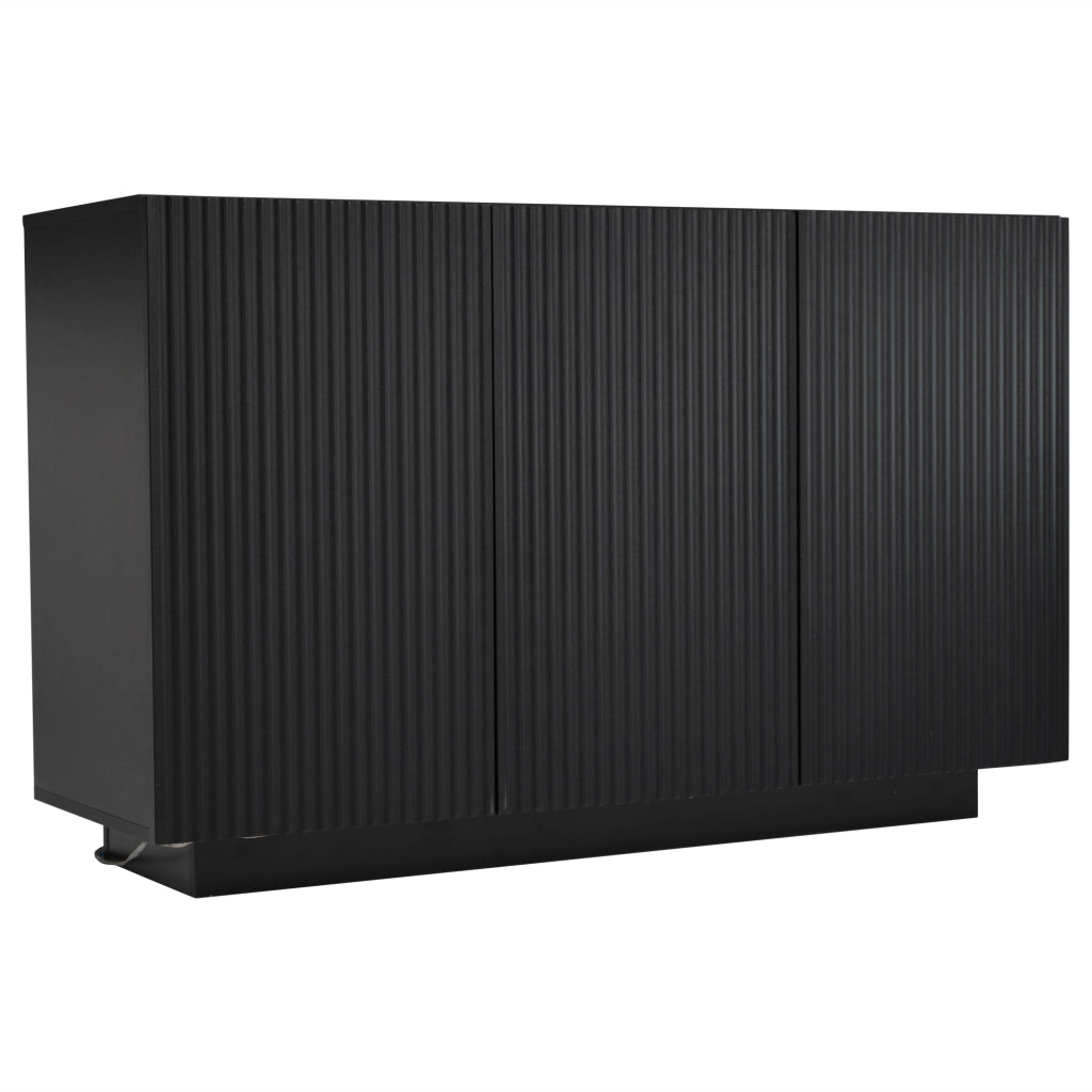 Credenza moderna 120 cm con LED Bluetooth, finitura nera effetto marmo, 3 ante e 6 scomparti