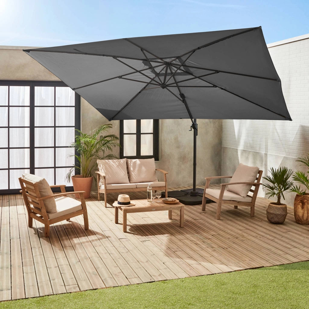 Ombrellone rettangolare decentrato, 3x4m, grigio