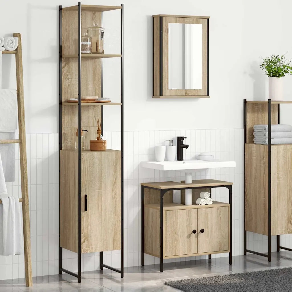 Set di mobili per il bagno con lo scaffale 3 pcs Rovere Sonoma 3399399