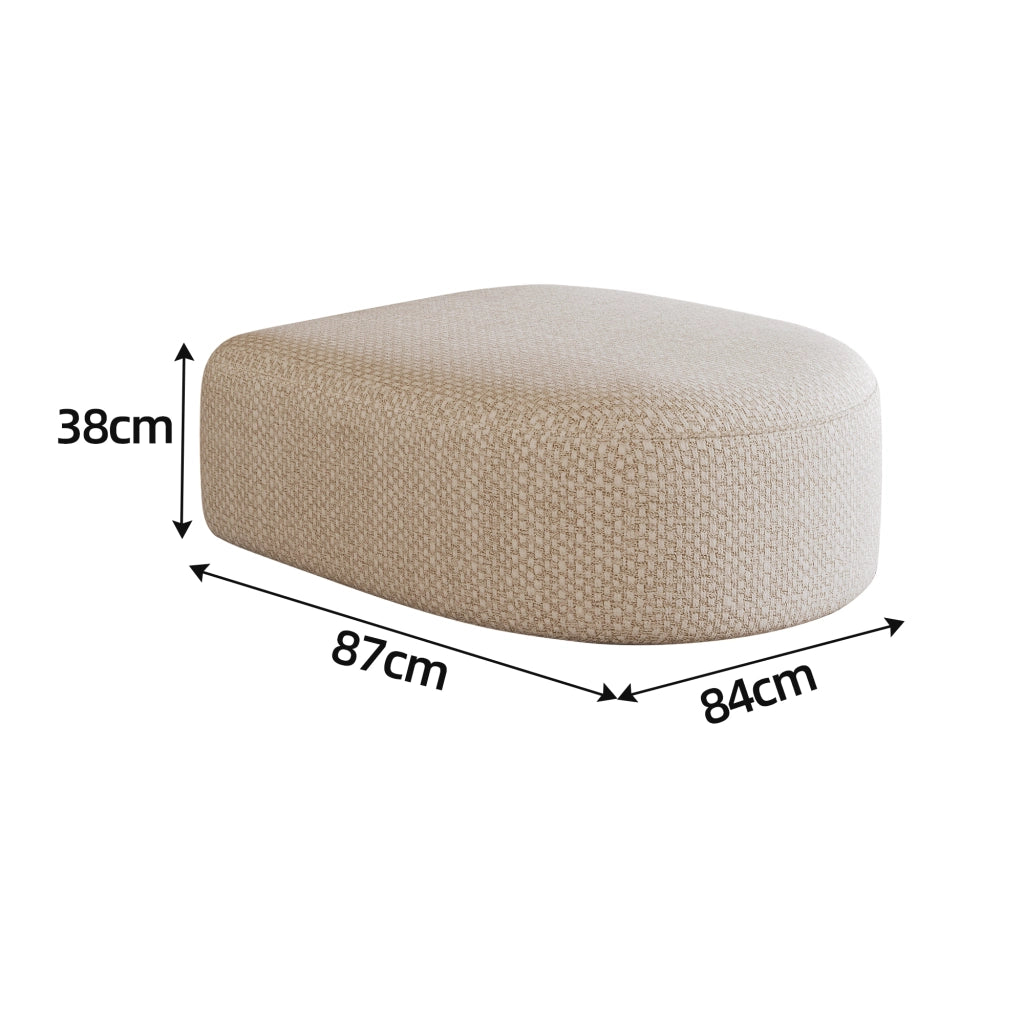 Pouf senza montaggio con linee eleganti e seduta confortevole per soggiorno e camera da letto in tessuto bianco