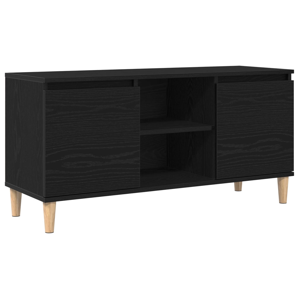 Mobile TV con gambe in legno Nero Rovere 102x35x50 cm