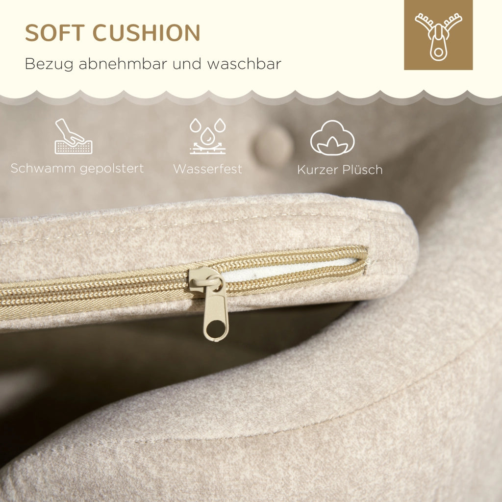 Cuccia per cani con cuscino rimovibile e lavabile struttura in legno schienale alto crema 70 × 47 × 30 cm