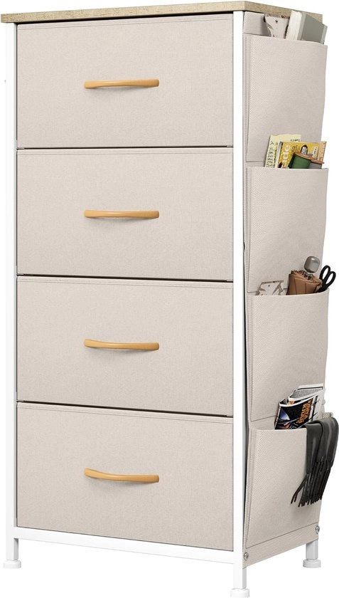 Dressoio da camera con quattro ripiani e struttura in metallo pannello in legno per camera da letto soggiorno camera dei bambini ingresso beige - Spazi di archiviazione ampi - Aggiunta elegante e pratica