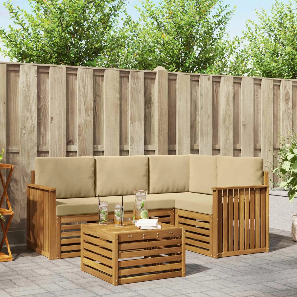 Set di divani da esterno con cuscino 5 pcs Naturale e Beige 3374768