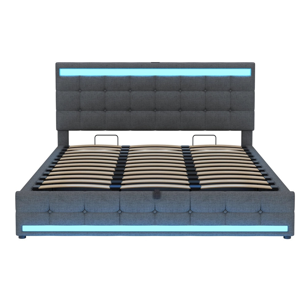 Letto bambini - Xylo - 180x200 cm LED idraulico lino grigio