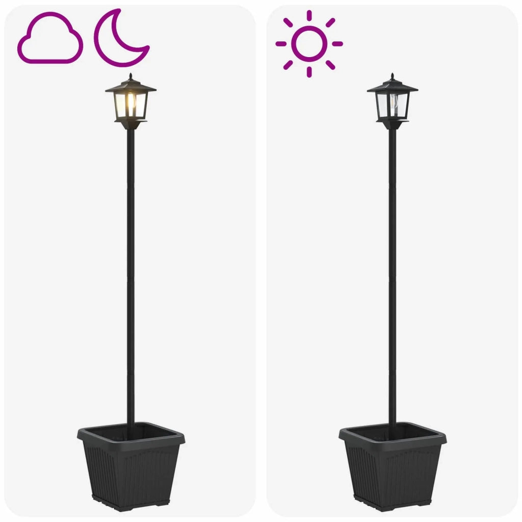 Lampione solare con fioriera Nero 32 x 32 x 158 cm 42042692