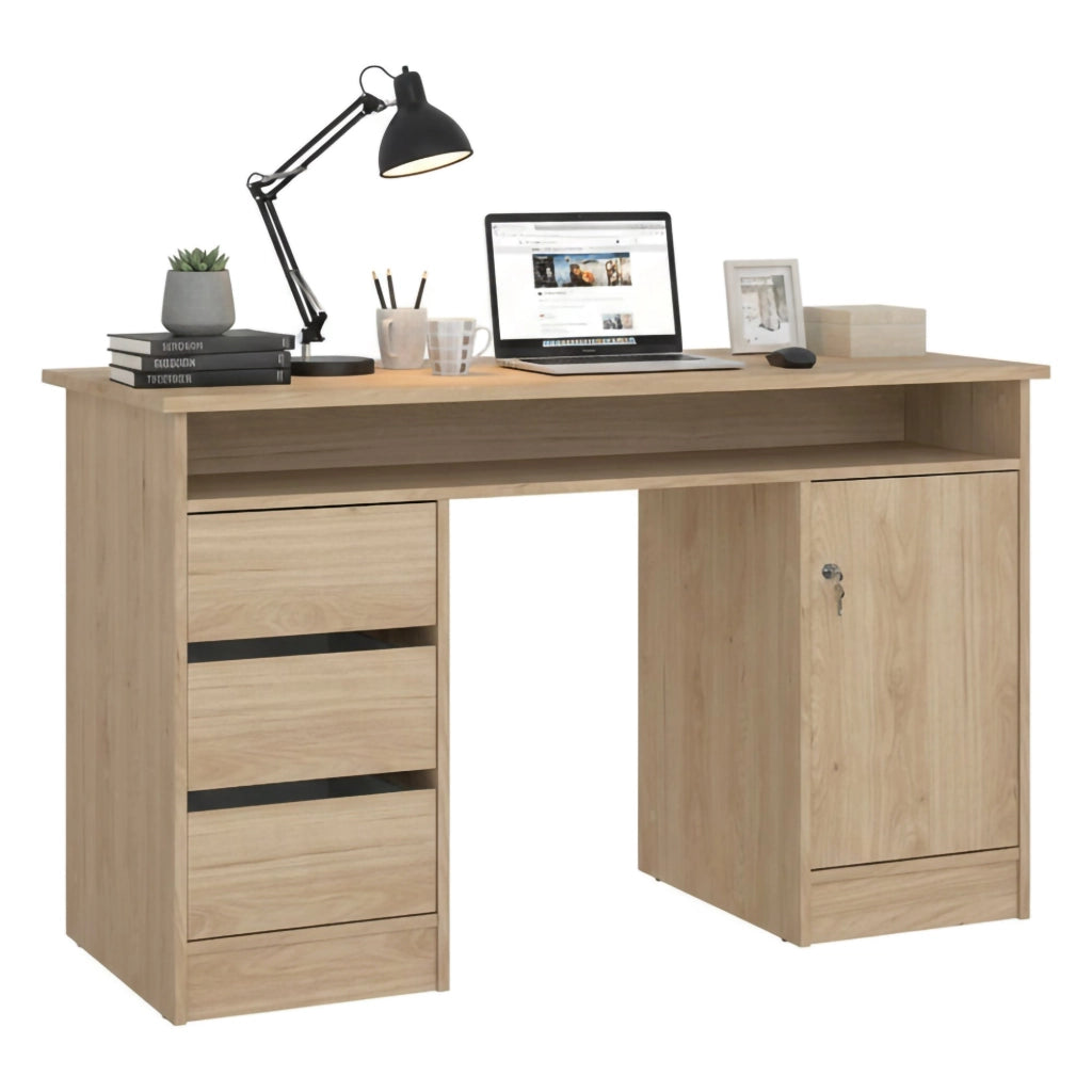 Scrivania Shanshan, Scrittoio multiuso, Tavolo per ufficio porta PC, Piano di lavoro, 126x55 h76 cm, Rovere